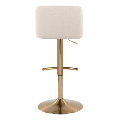 Toriano - Contemporary Adjustable Barstool With Swivel With Rounded T Footrest (Set of 2) - Cream / Gold