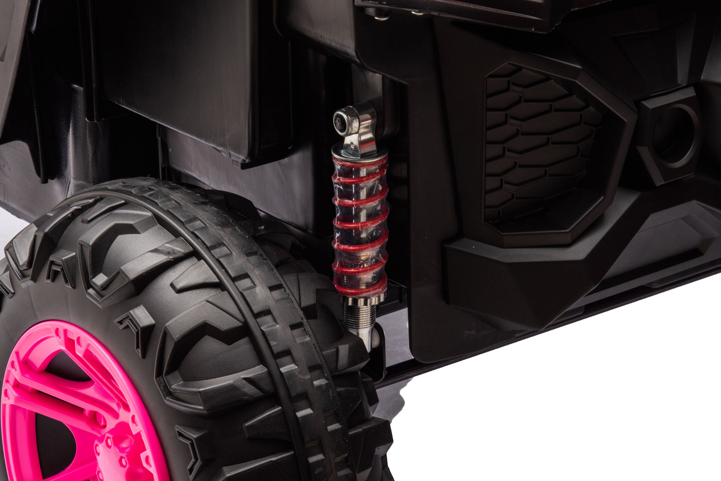 12V7A*1 30W*4 Four-Wheel Drive Leather Seat One Button Start, Forward And Backward, High And Low Speed, Music, Front Light, Power Display, Two Doors Can Open, 2.4G R / C, Seat Belt Four Wheel Absorber - Pink