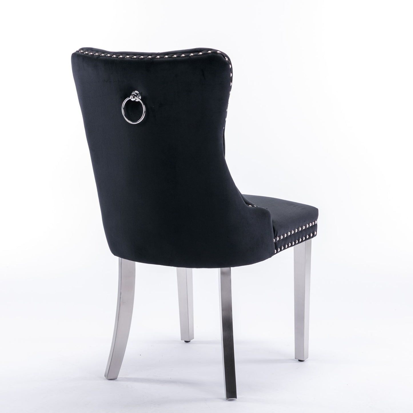 Nikki - Modern, High-End Tufted Solid Wood Contemporary Velvet Upholstered Dining Chair With Chrome Stainless Steel Plating Legs, Nailhead Trim (Set of 2) - Black / Chrome