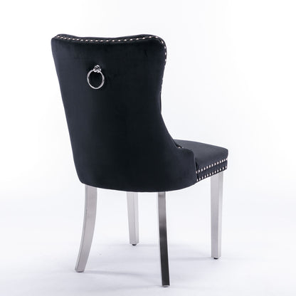 Nikki - Modern, High-End Tufted Solid Wood Contemporary Velvet Upholstered Dining Chair With Chrome Stainless Steel Plating Legs, Nailhead Trim (Set of 2) - Black / Chrome