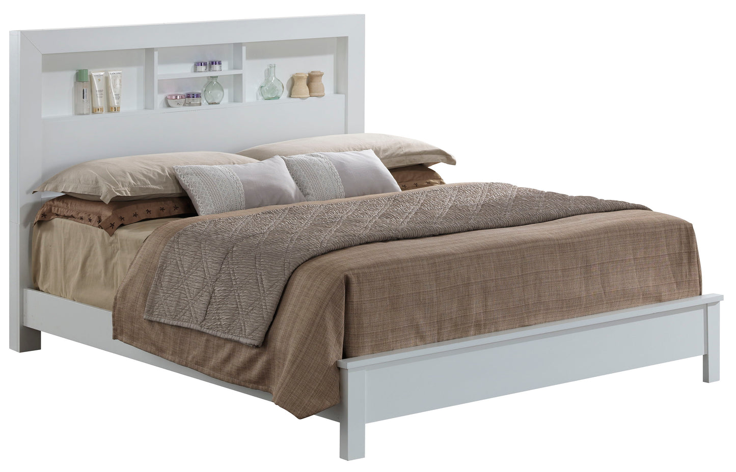 Queen Bed Stylish Transitional - White