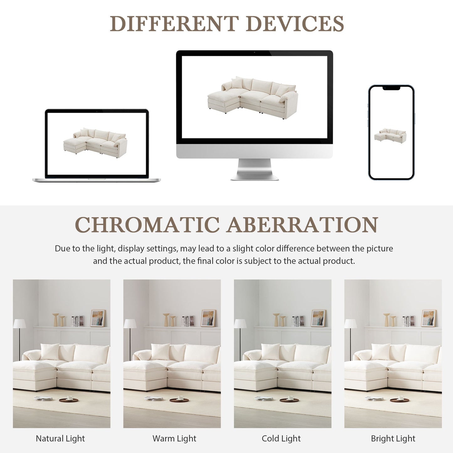 Modular Sectional With Deep And Wide Seat, L Shaped Cloud Couch Set With Double Cushions 4 Seat Sofa With Movable Ottoman Oversized - Cream