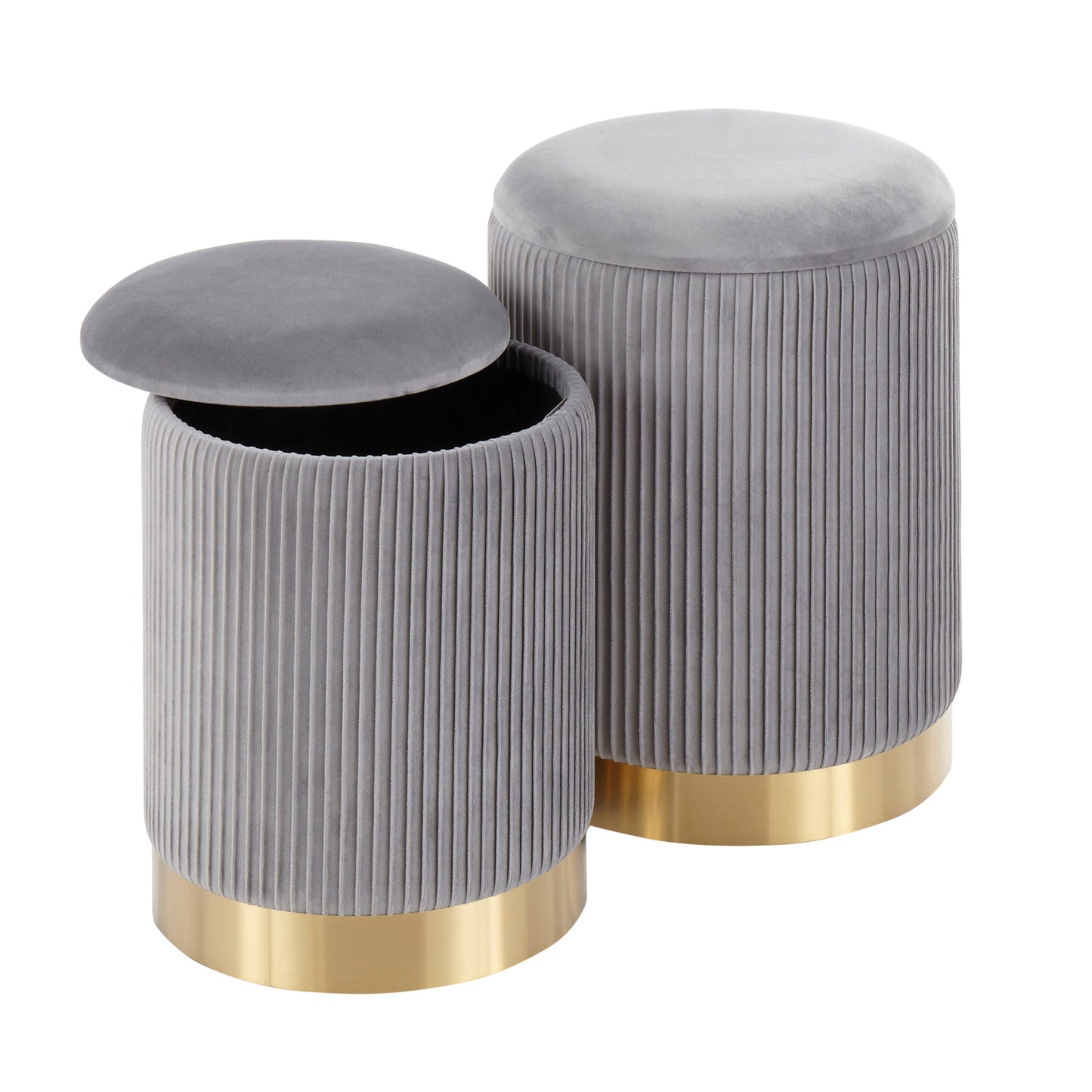 Marla - Contemporary Nesting Pleated Ottoman Set - Gold / Gray