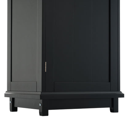 Tall Bathroom Storage Cabinet With Glass Doors, Free-Standing, Two Drawers, And Adjustable Shelves, MDF Board, Painted Perfect For Displaying Your Favorite Items - Black