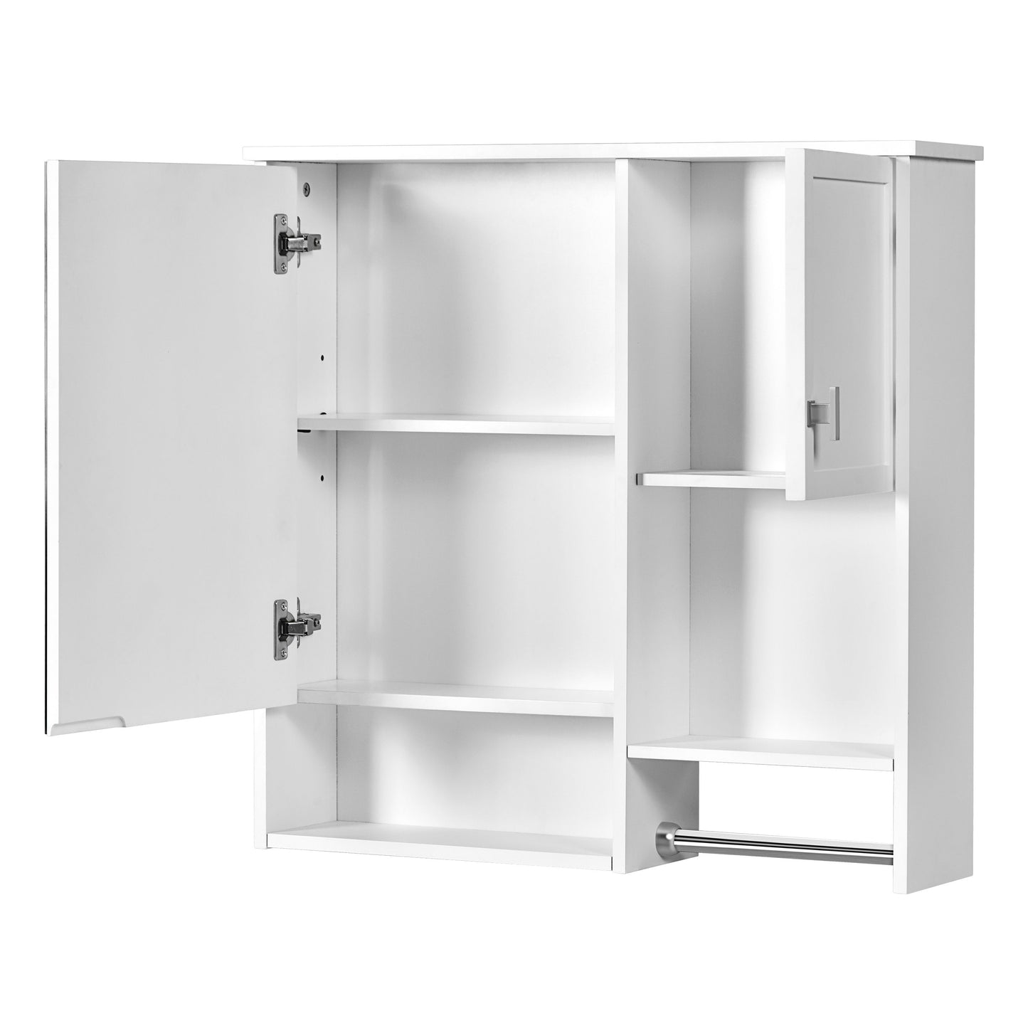 Modern Wall Mounted Bathroom Medicine Cabinet, Bathroom Wall Storage Cabinet With Mirror, Over The Toilet Space Saver Cabinet With Towels Bar - White