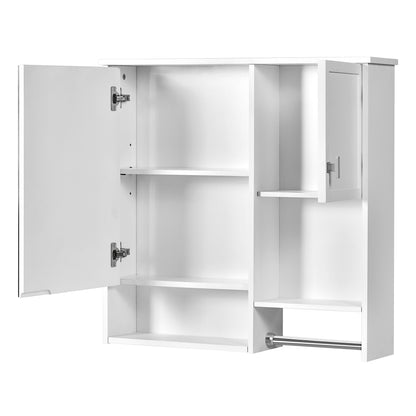 Modern Wall Mounted Bathroom Medicine Cabinet, Bathroom Wall Storage Cabinet With Mirror, Over The Toilet Space Saver Cabinet With Towels Bar - White