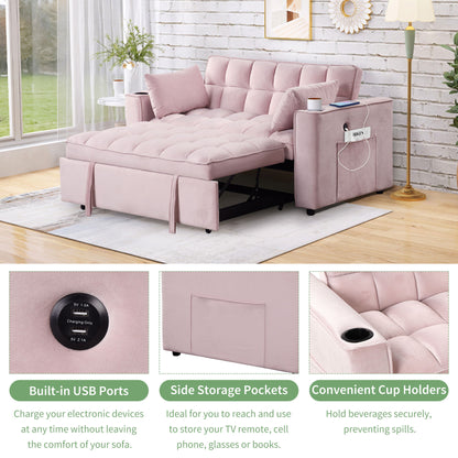 Multi Functional Sofa Bed With Cup Holder And USB Port For Living Room Or Apartments - Pink
