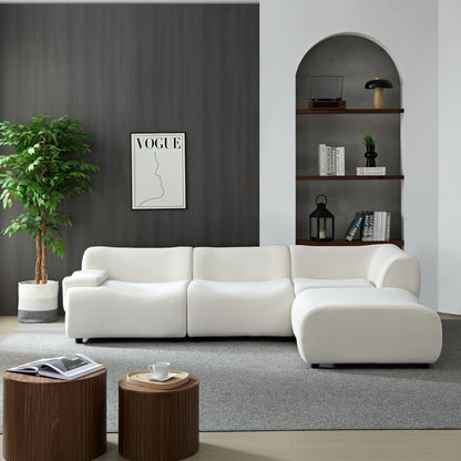 Strong Durable Fabric 4 Seat Sectional Sofa With High Density Sponge And Solid Wood Frame - White