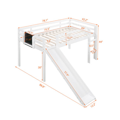 Twin Size Loft Bed With Slide, Stair And Chalkboard - White