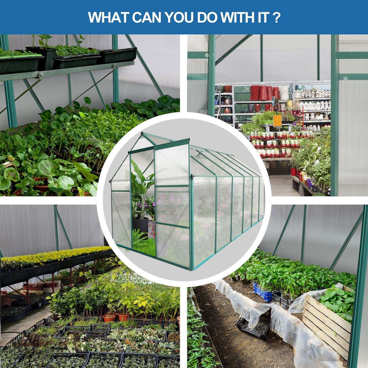 6X12 Ft Polycarbonate Greenhouse Raised Base And Anchor Aluminum Heavy Duty Walk-In Greenhouses For Outdoor Backyard In All Season - Green
