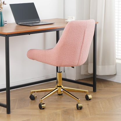 Modern Teddy Fleece Fabric Living Room Furniture Dining Chair With Gold Legs, Soft And Comfortable, Adjustable, Space Saving - Pink