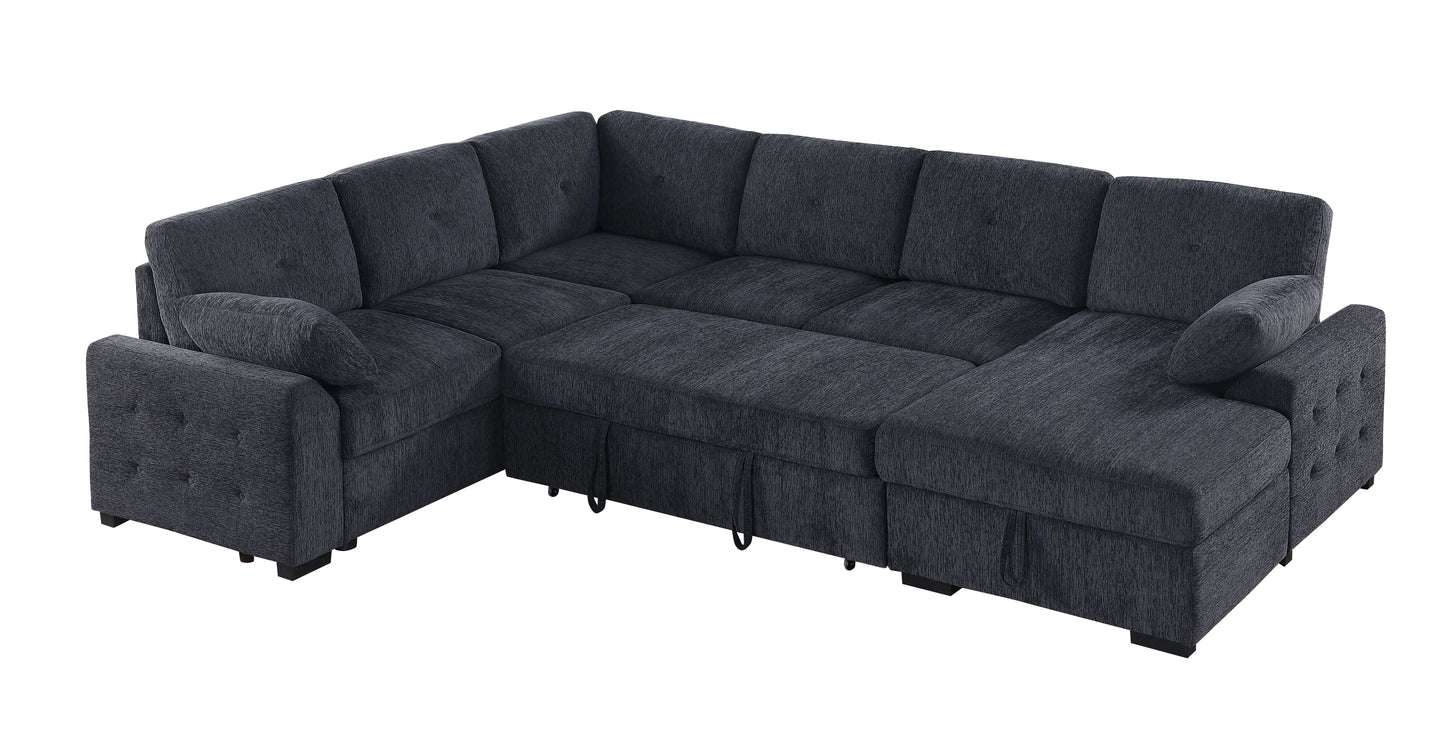 Nyhan - Upholstered Corner Sectional With Pull Out Loveseat And Storaged Chaise - Dark Gray
