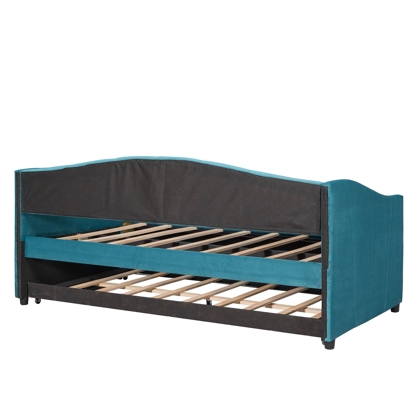 Twin Size Upholstered Daybed Sofa Bed With Trundle And Slat - Blue