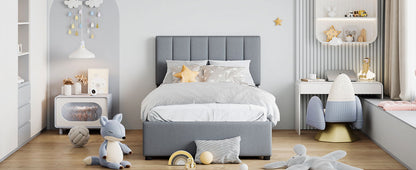 Twin Size Upholstered Platform Bed With A Hydraulic Storage System - Gray