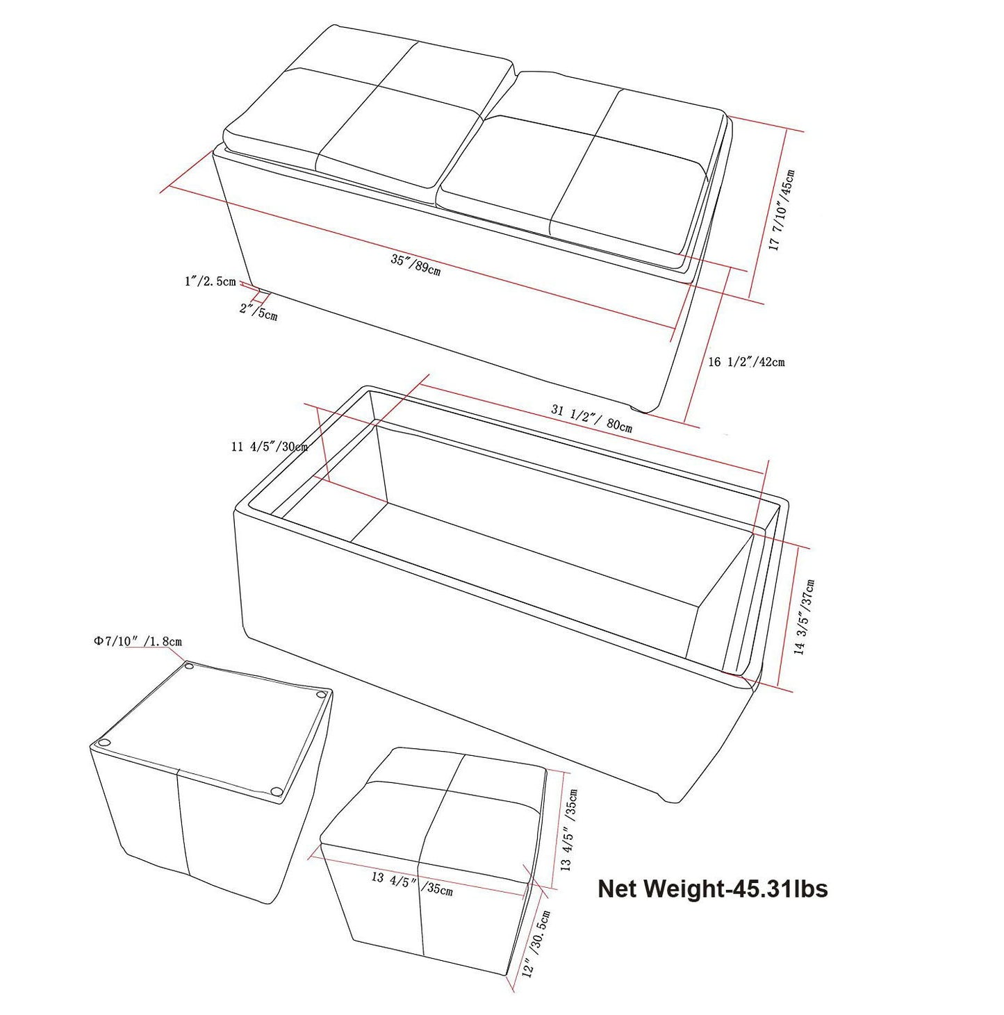 Avalon - 5 Piece Storage Ottoman - Satin Cream