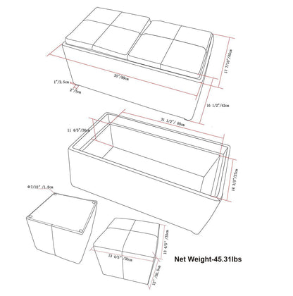 Avalon - 5 Piece Storage Ottoman - Satin Cream