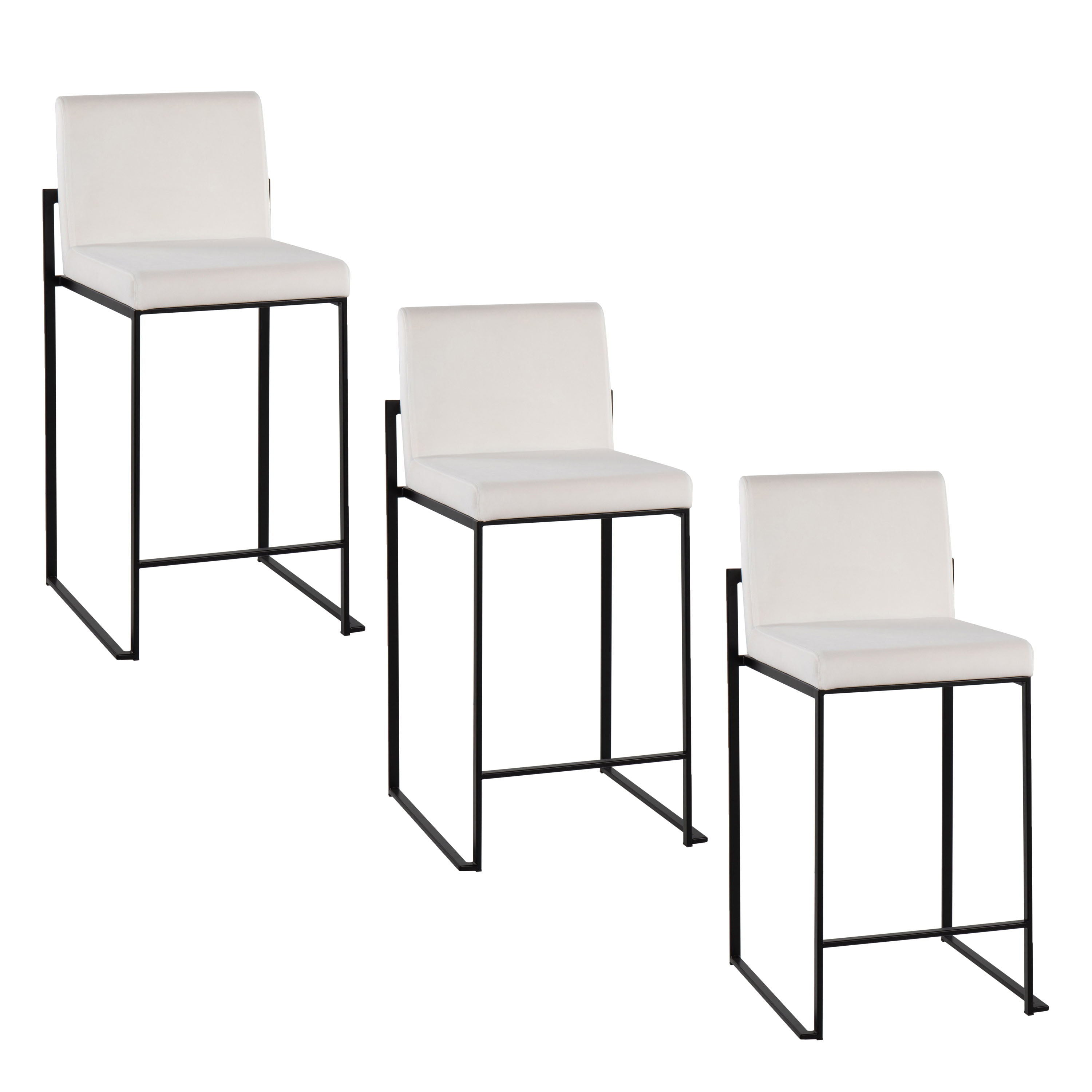 Fuji - Contemporary High Back Counter Stool (Set of 3) - White / Black