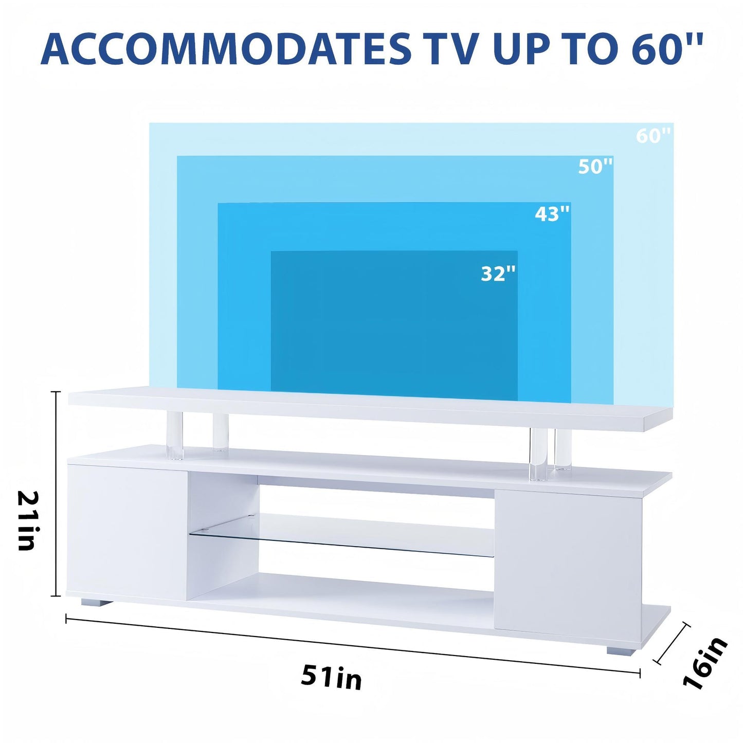 TV Stand For 60" TV LED Gaming Entertainment Center Media Storage Console Table With Large Side Cabinet For Living Room - White