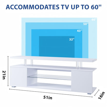TV Stand For 60" TV LED Gaming Entertainment Center Media Storage Console Table With Large Side Cabinet For Living Room - White