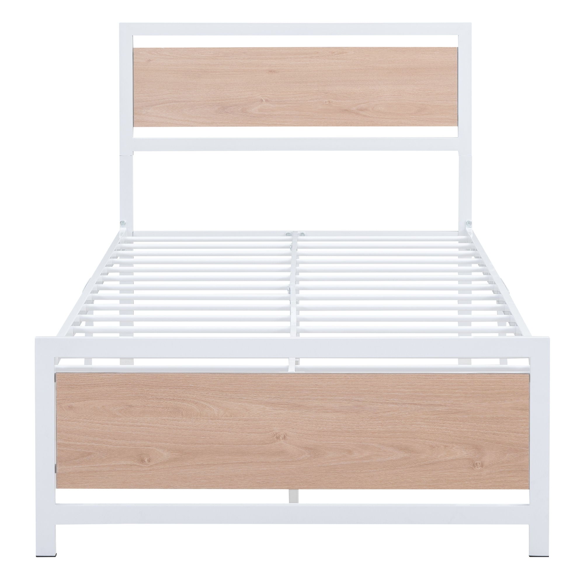 Twin Size Platform Bed, Frame With Headboard And Footboard - White