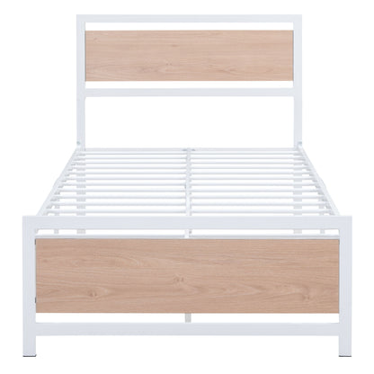 Twin Size Platform Bed, Frame With Headboard And Footboard - White