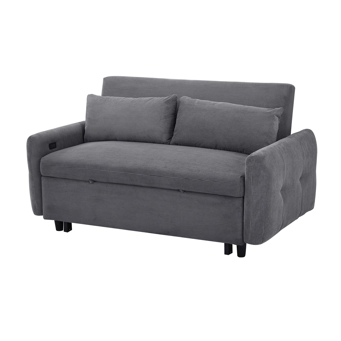 Pull Out Sofa Bed Convertible Couch 2 Seat Loveseat Sofa Modern Sleeper Sofa With 2 Throw Pillows And USB Ports For Living Room - Dark Gray