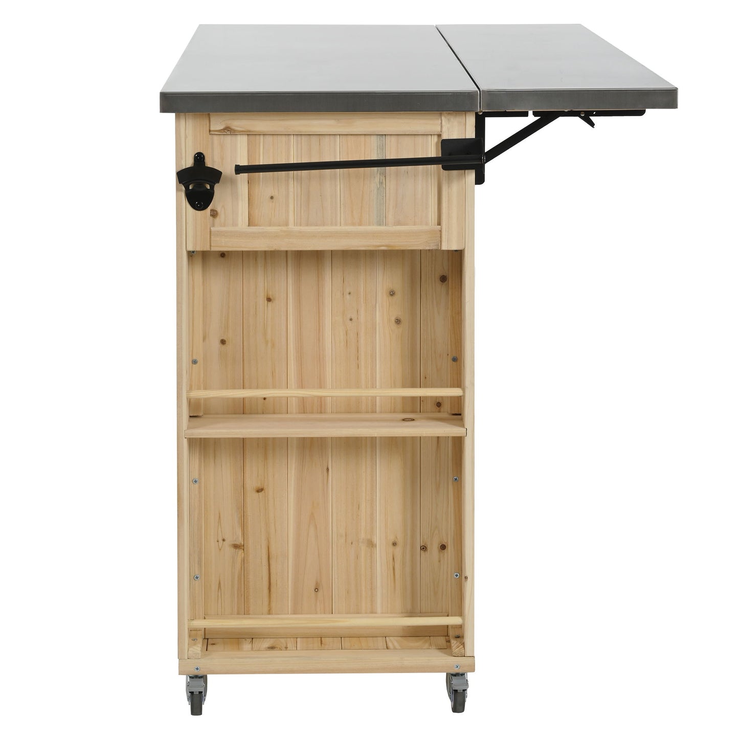 Outdoor Kitchen Island Fir Wood Kitchen Island With Stainless Steel Top, Ample Storage Space, Towel And Spice Racks And A Bottle Opener For Outdoor - Natural