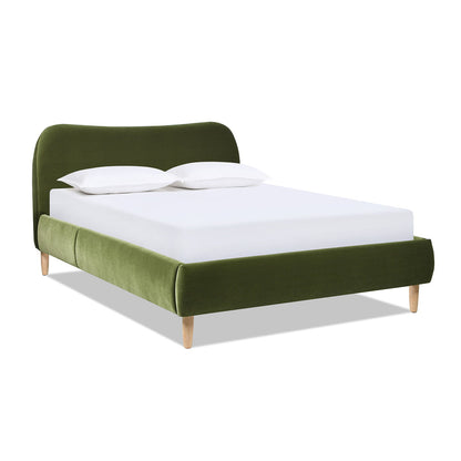 Roman - Queen Curved Headboard Upholstered Platform Bed - Olive Green