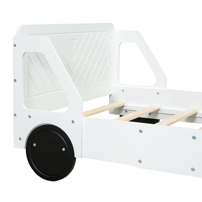 Twin Size Car Shaped Platform Bed With Wheels - White