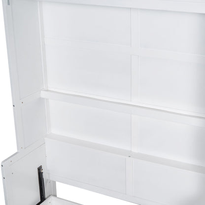Queen Size Murphy Wall Bed With Closet, Space Saving Design - White
