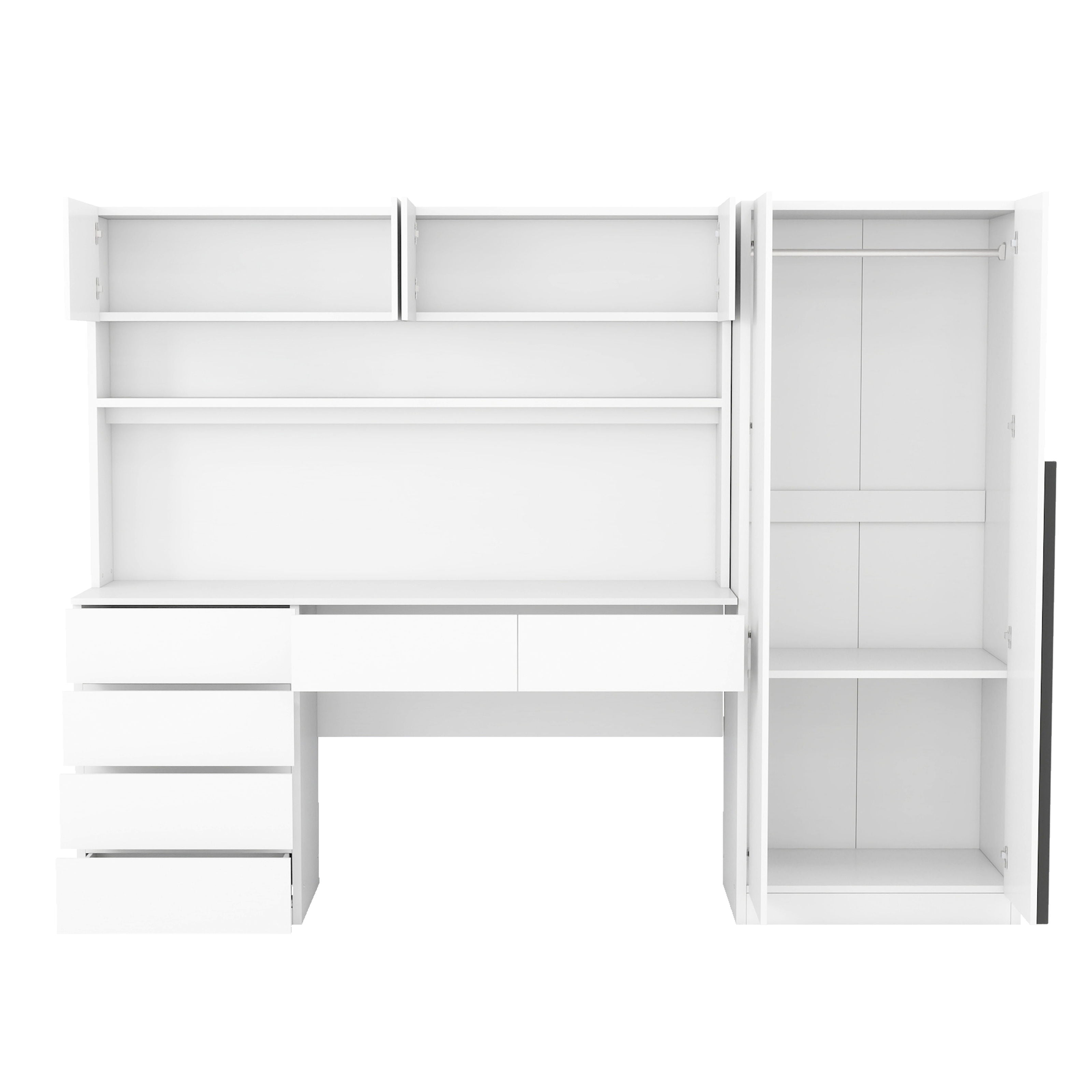 2 Door Storage Desk Wardrobe For Bedroom With Shelves And Drawers - White