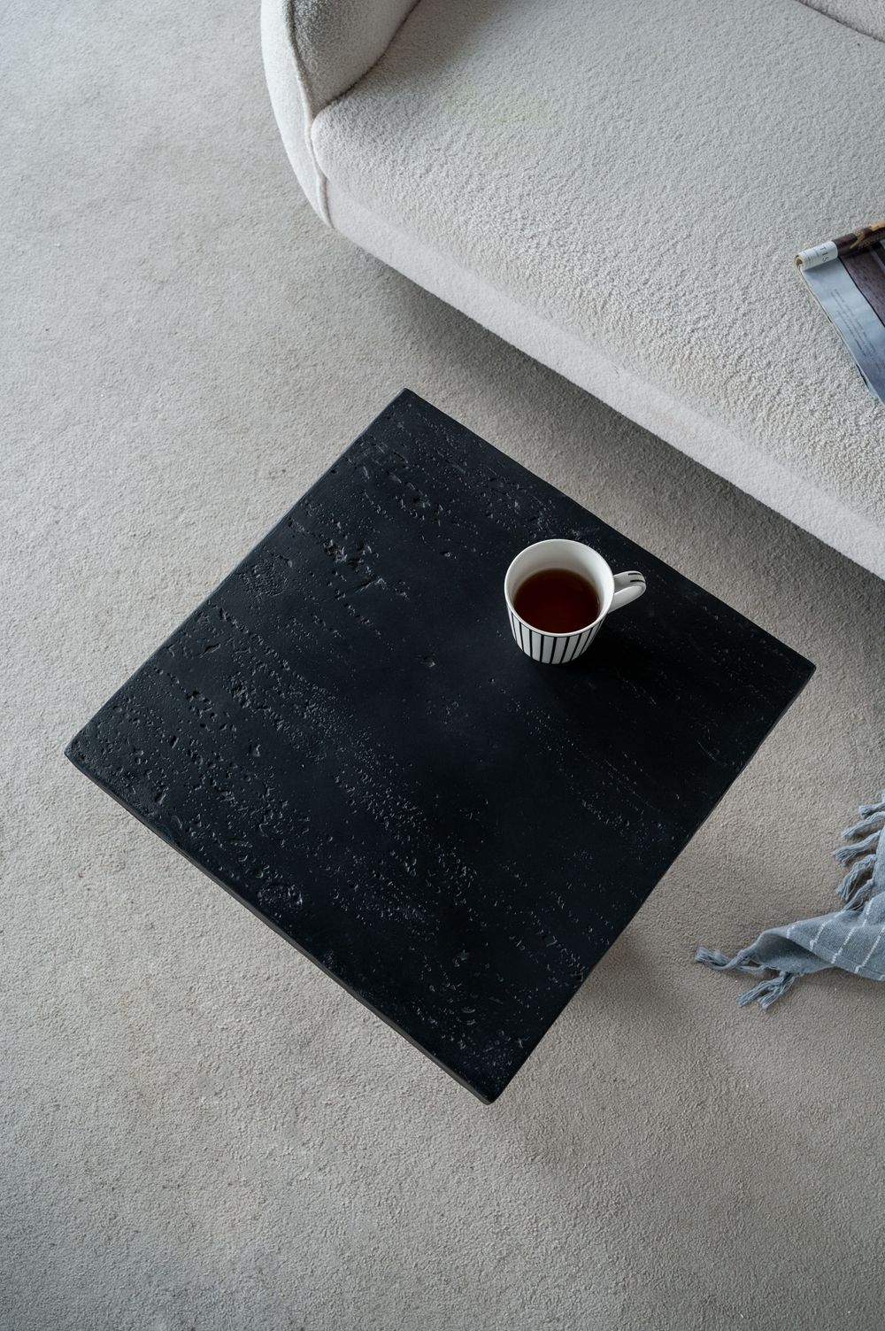 Square Side Table With Pedestal Base - Black