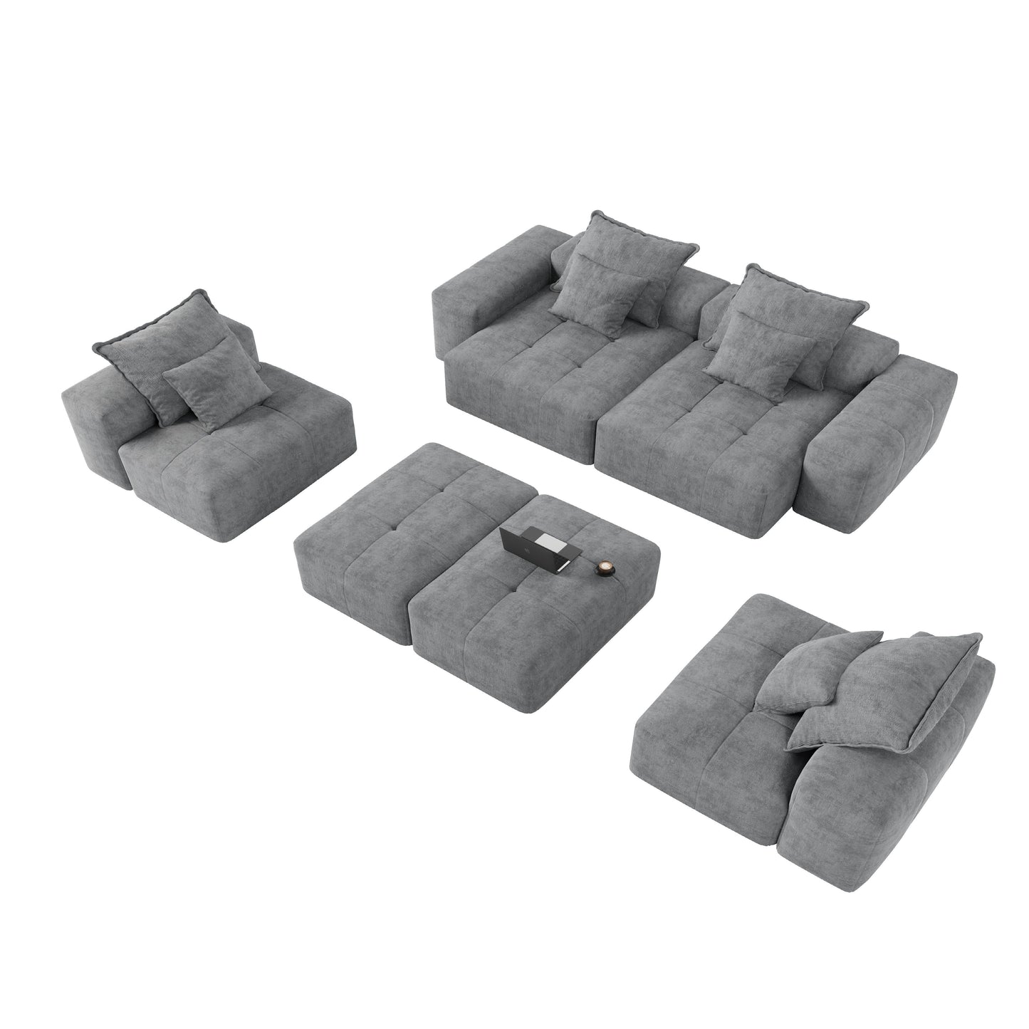 Modern Oversized Modular Sectional Sofa, Sparkling Chenille Fabric Soft Cushion Sofa With 8 Pillows, 8 Pieces Diy Combination Tufted Sofa, No Assembly Required - Gray