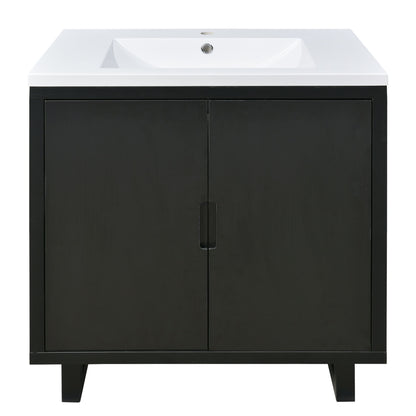 Bathroom Vanity Set With Sink, Combo Cabinet, Bathroom Storage Cabinet, Solid Wood Frame - Black