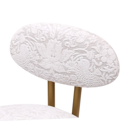 Modern S Shaped Bar Stools (Set of 2) With Backrest Floral Print Upholstered Dining Chairs Counter Height For Kitchen Island - Gold & White Print