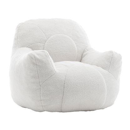 Comfy Bean Bag Chair With Filler, Tufted Memory Foam Sofa Teddy Fabric, Fluffy And Cozy Seating For Dorm, Apartment, Or Living Room - White