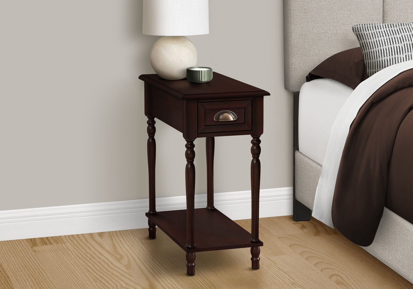 Accent Side Table, 2 Tier, Storage Drawer, Traditional - Cherry