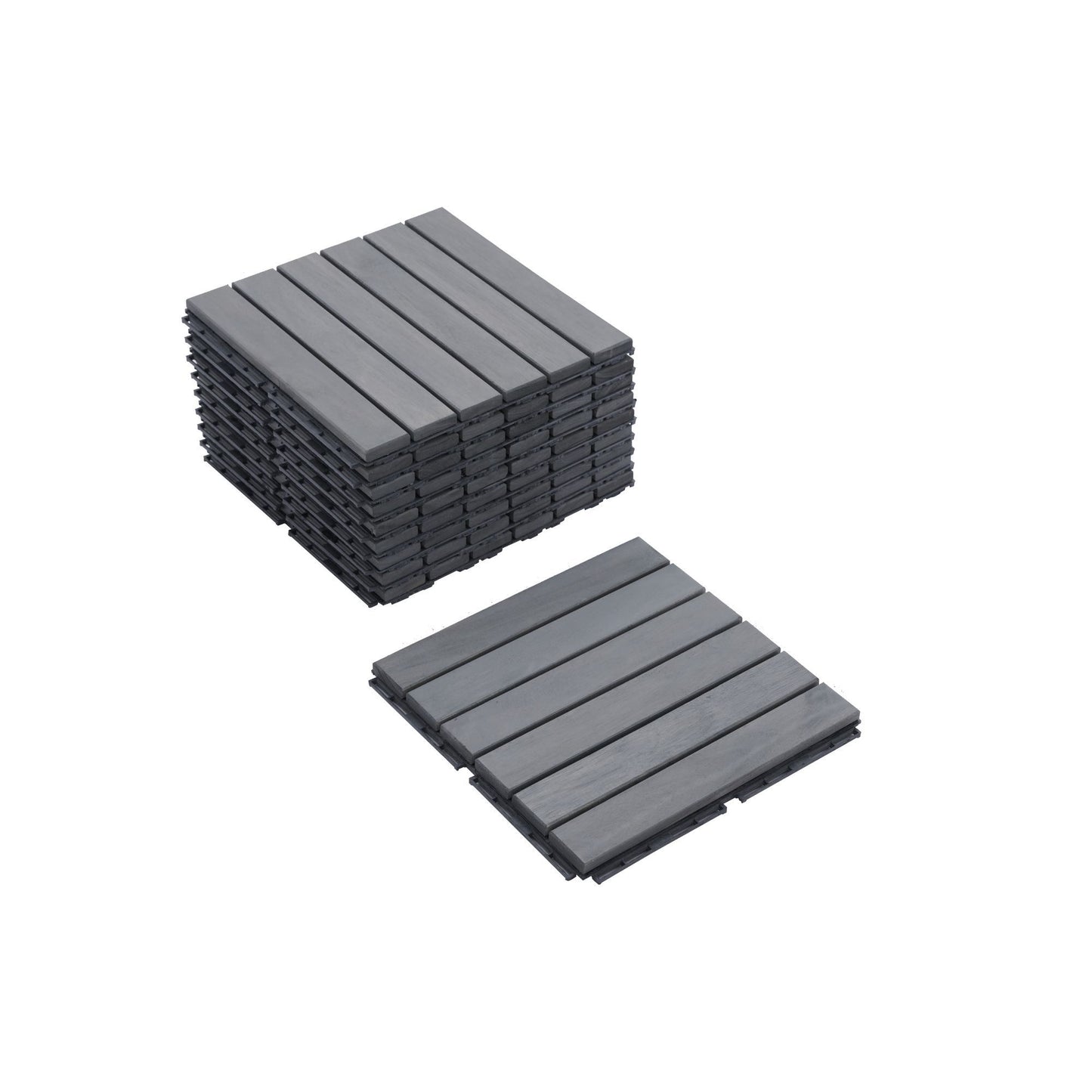 10 Piece Interlocking Deck Tiles Striped Pattern, Square Acacia Hardwood Outdoor Flooring For Patio, Bancony, Pool Side - Light Gray