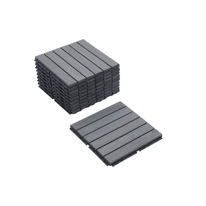 10 Piece Interlocking Deck Tiles Striped Pattern, Square Acacia Hardwood Outdoor Flooring For Patio, Bancony, Pool Side - Light Gray