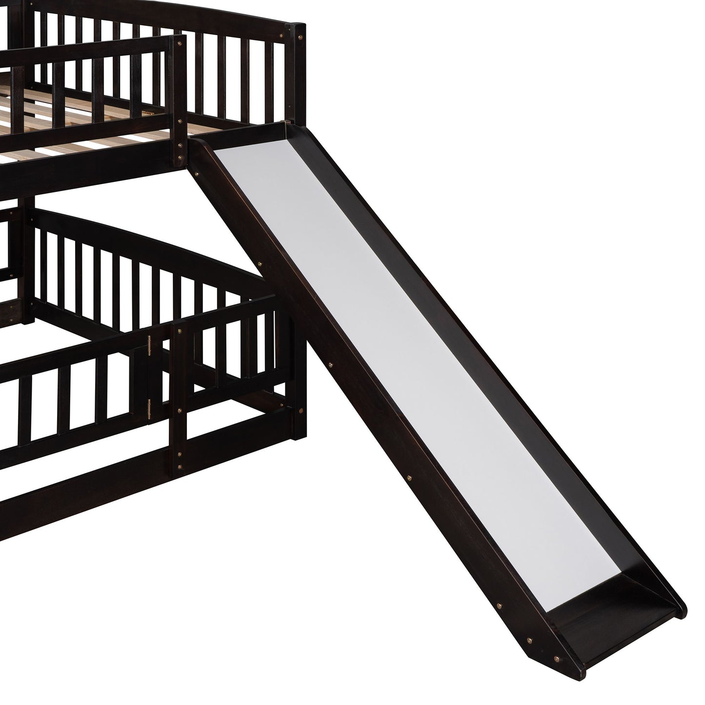 Full Over Full Low Bunk Bed With Slide, Fence And Ladder For Toddler - Espresso