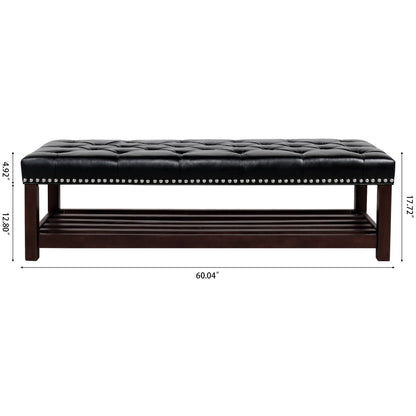 Wooden Base Upholstered Bench For Bedroom For Entryway - Black