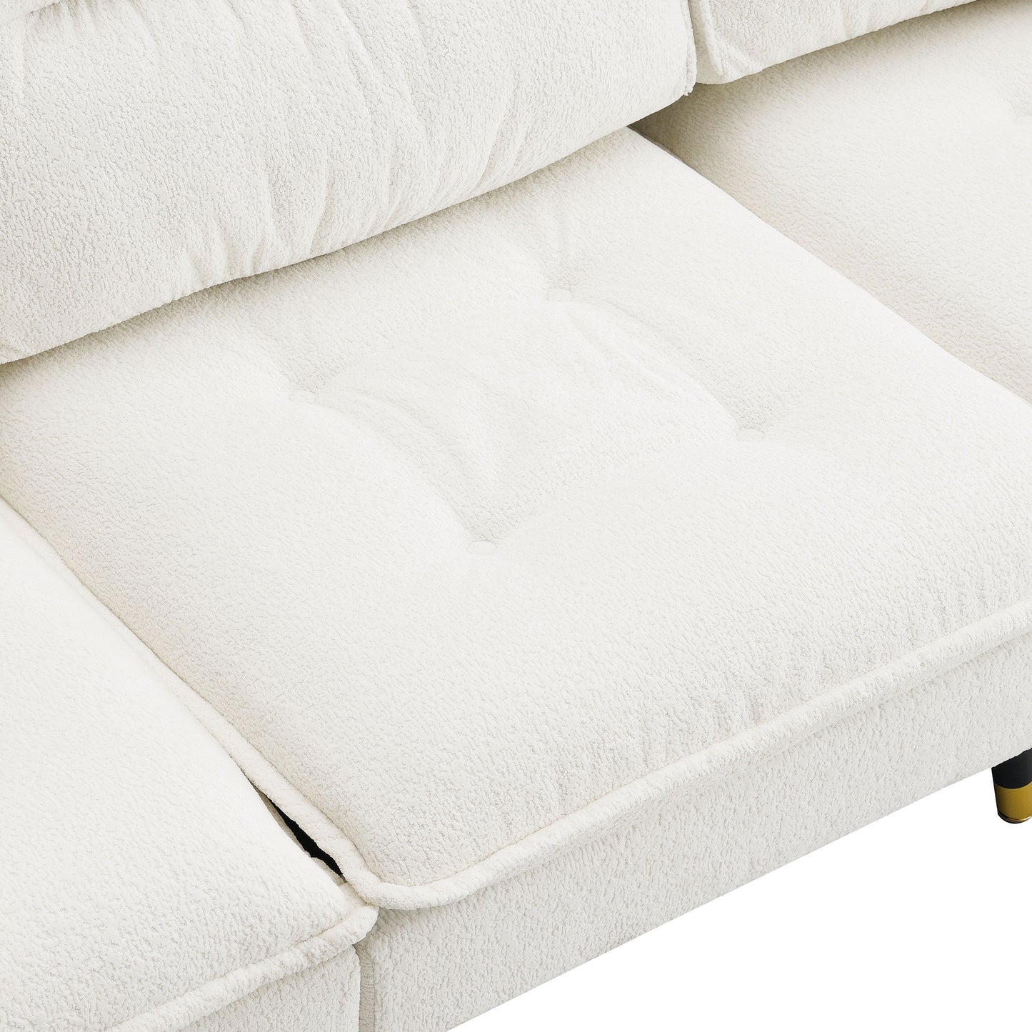 L Shaped Convertible Sectional Sofa 4 Seat Tufted Couch Set With Two Tone Adjust Legs Cloud Movable Ottoman - White