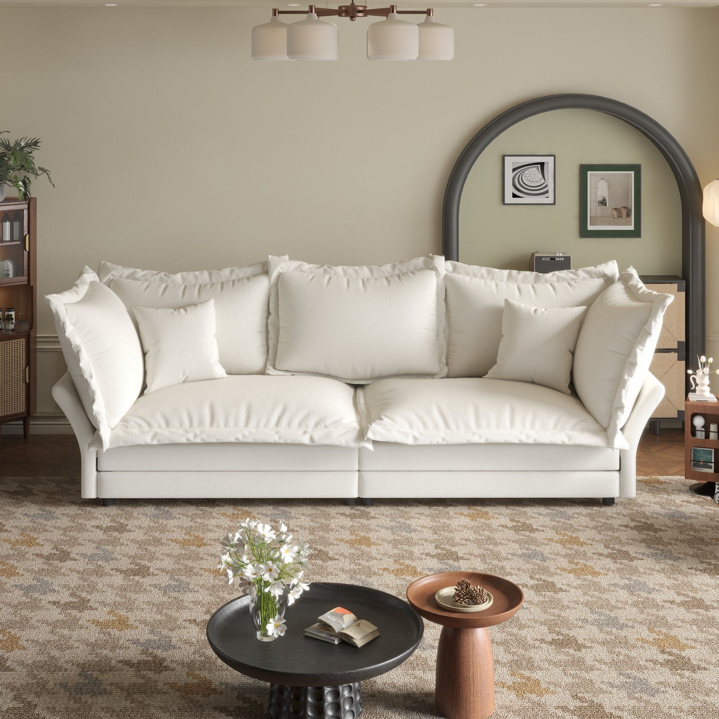 Modern Comfy Upholstered Sofa Cloud Couch, Deep Seat Couches With Multiple Large Soft Pillows, Convertible Deep Seat Chaise Longue For Living Room - Beige