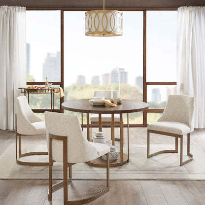 Contemporary Modern Accent Dining Chairs With Antique Gold Metal Frame (Set of 2) - Cream