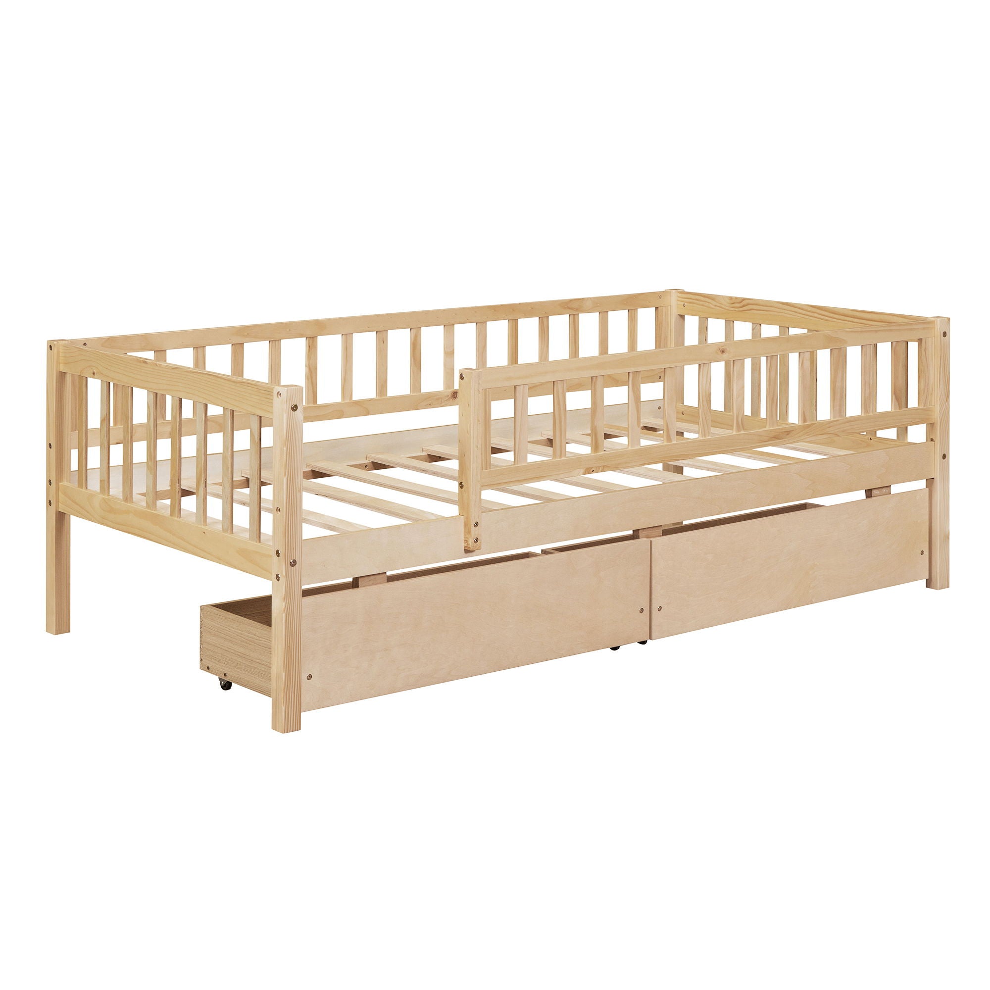 Twin Size Daybed Bed With Two Drawers - Natural