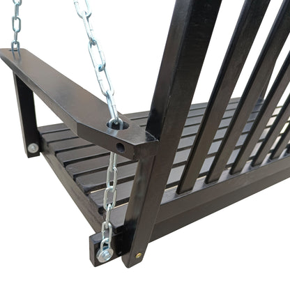Front Porch Swing With Armrests For Outdoor Patio, Garden Yard, Backyard Or Sunroom - Black