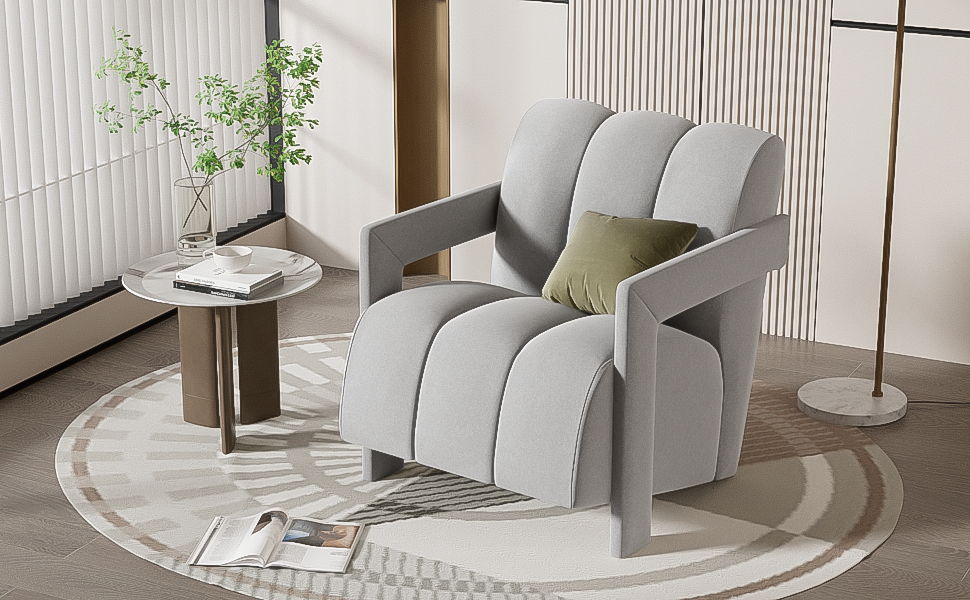 Modern Minimalist Leisure Armchair With L Shaped Armrests For Living Room - Gray