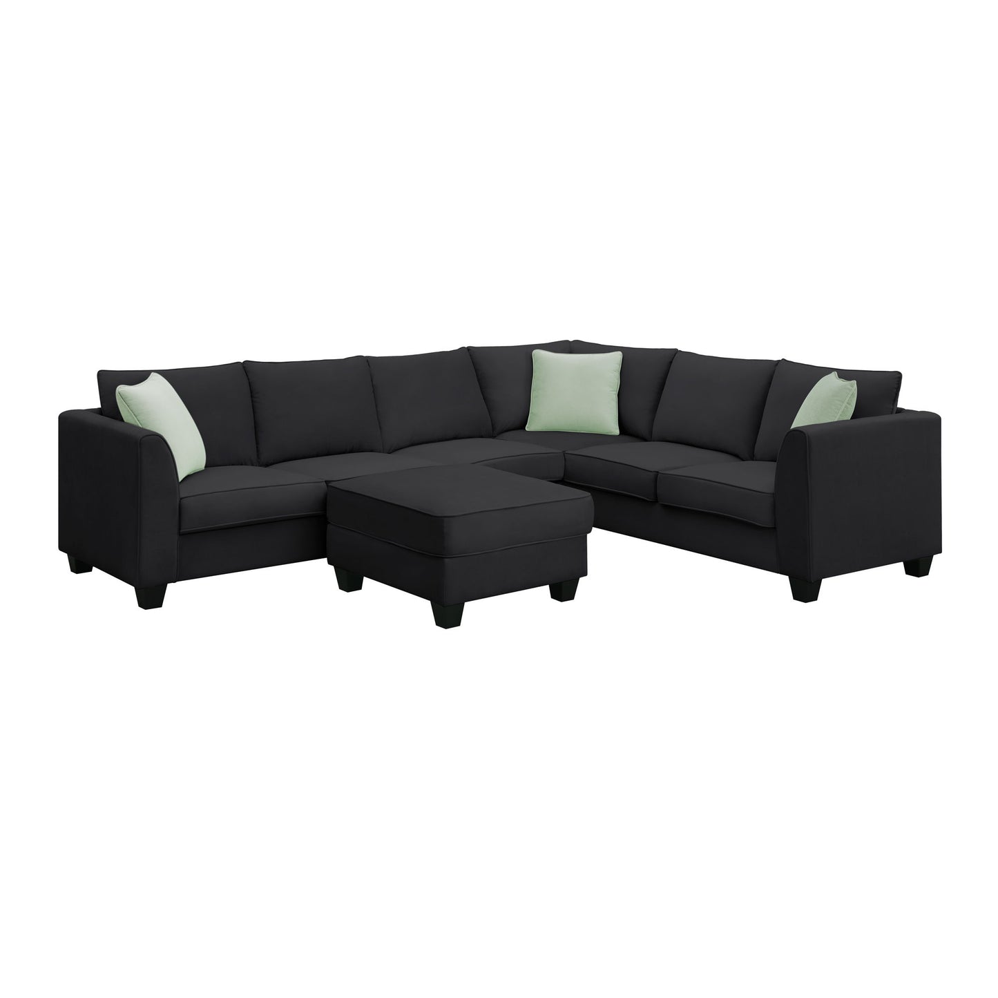 Sectional Sofa Couches Living Room Sets, 7 Seats Modular Sectional Sofa With Ottoman, L Shape Fabric Sofa Corner Couch Set With 3 Pillows - Black