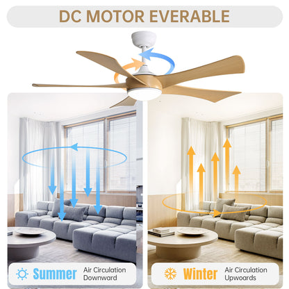 Modern Ceiling Fan With 22W LED Light And Remote Control 5 ABS Blades For Living Room - White