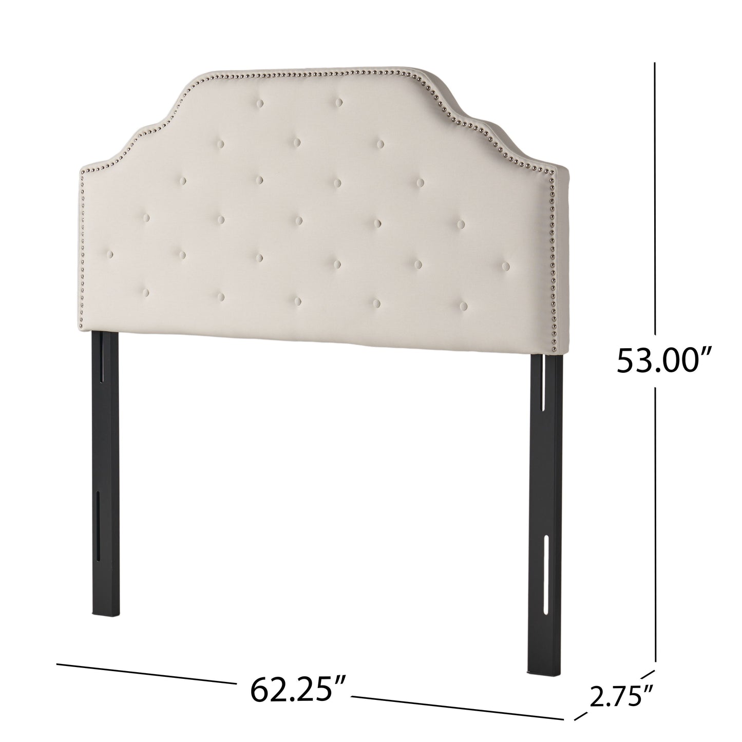 Charismatic - Queen & Full Size Headboard With Button Tufting And Nailhead Trim - Ivory